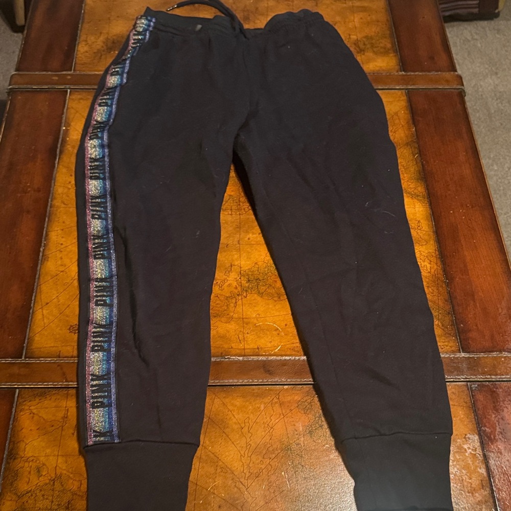 PINK Victoria's Secret Black Pants with Multicolor Stripe